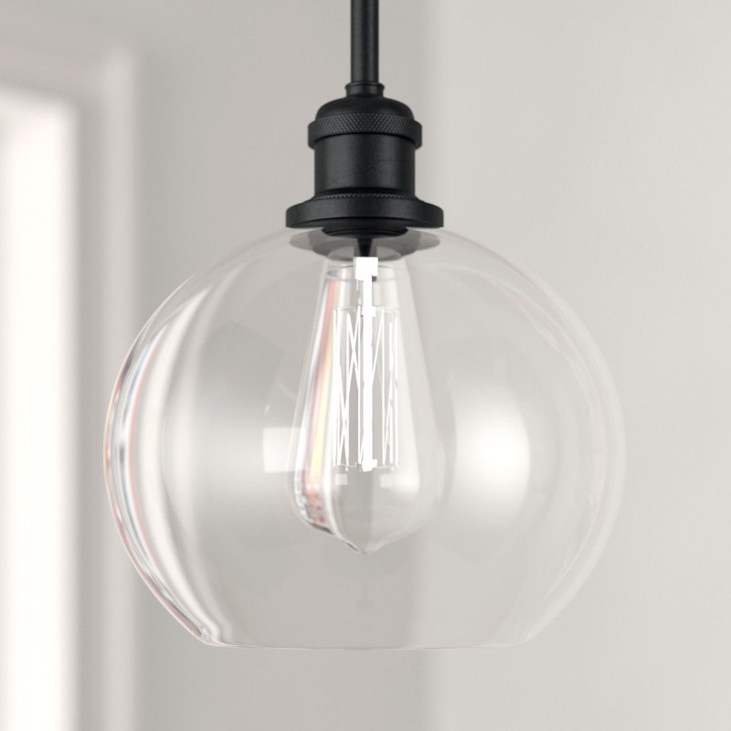 Luminaire suspendu en forme de globe à 1 lumière Anchondo, Noir mat, Transparent, Ampoule DEL rétro de 3,5 watts