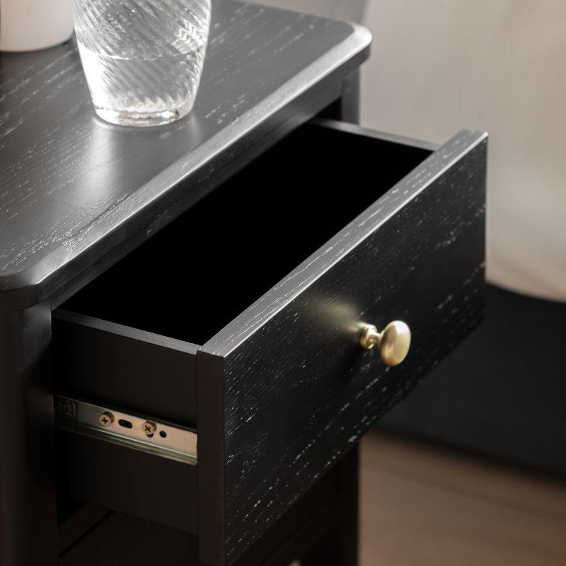 40 cm W Solid Wood Bedside Table, Black