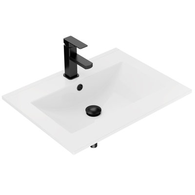 18" Ceramic Undermount Bathroom Vanity Sink Top with Single Hole Faucet,Pop Up Drain, Overflow Hole