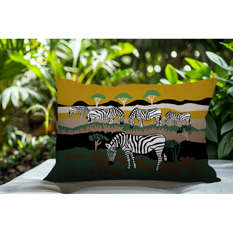 Oreiller rectangulaire réversible intérieur / extérieur Gia Zebra, Jaune atténué, H 18 po x l 25 po