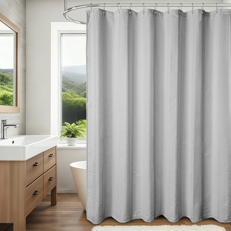 Rideau de douche texturé à rayures gaufrées Spa avec crochets inclus, Gris