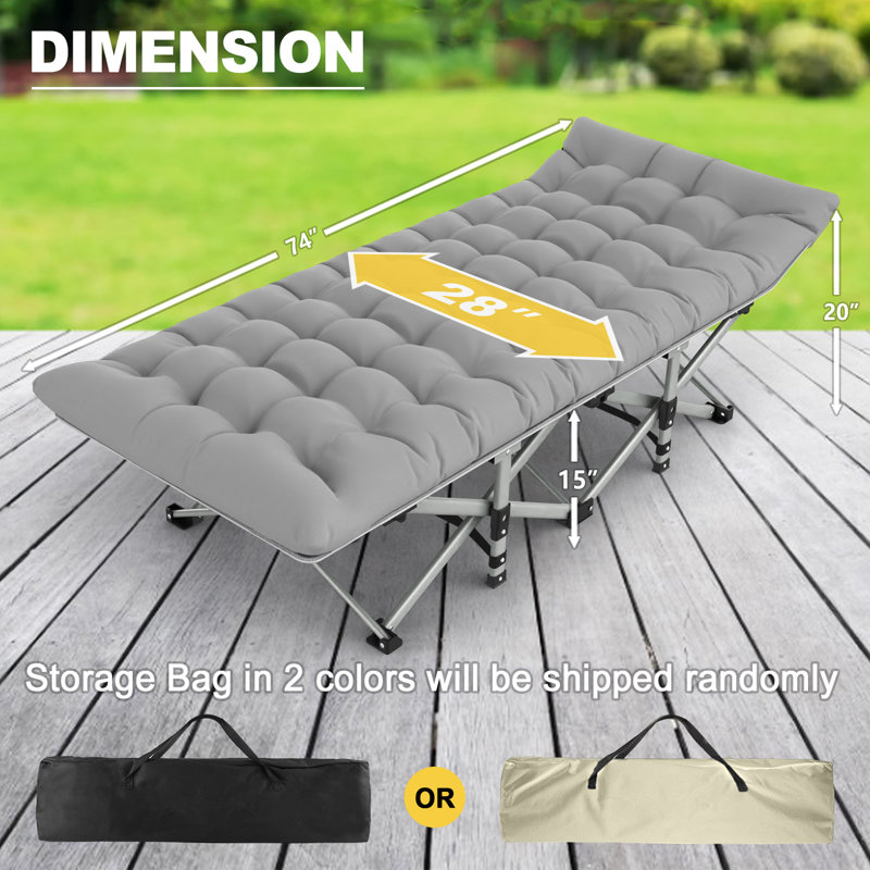 Lit de camp pliant pour l'extérieur avec matelas et sac de transport, gris