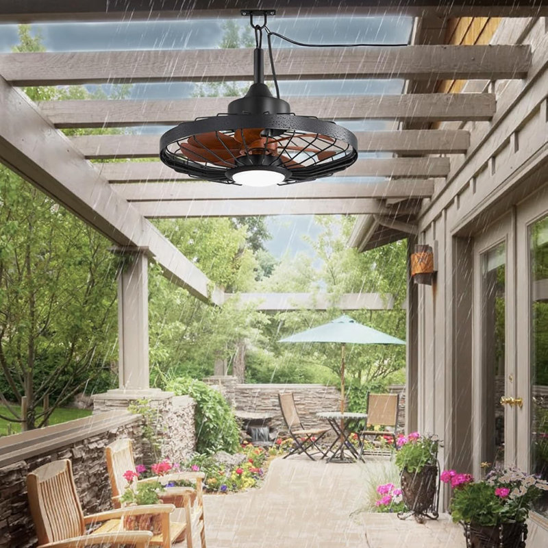 20" Outdoor Ceiling Fan With Lights,IP65 Waterproof Gazebo Hanging Fan With Remote Control Smart App, Plug In Caged Ceiling Fan With 3CCT 6-Speeds For Patio Porch Pergola