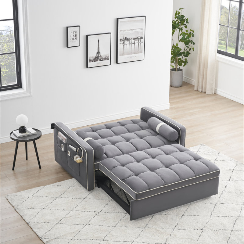 Canapé-lit avec lit escamotable, canapé-lit convertible moderne en velours de 55 po, petit canapé-lit, Gris