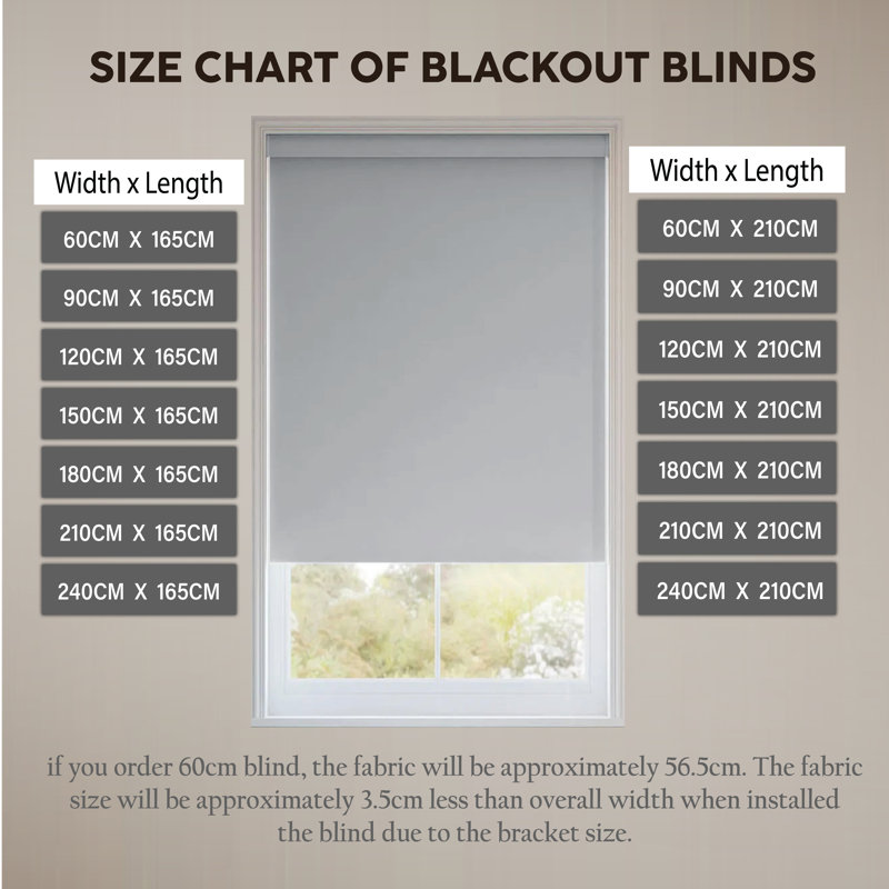 Indoor Blackout Trimmable Roller Blind – Custom Fit Window Shade with Light Control & Privacy, 165cm L x 60cm W, Silver