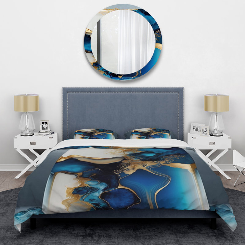Abstract Geode Gold and Blue Marble III - Ensemble de housse de couette moderne - Microfibre de polyester