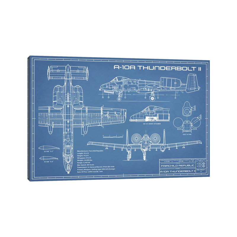 A-10 Thunderbolt II [Phacochère] Plan d'avion - reproduction de dessin, Toile tendue, Pas de tapis
