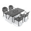 Ensemble de 5 meubles de patio en fonte d'aluminium avec cadre noir et coussins rouges