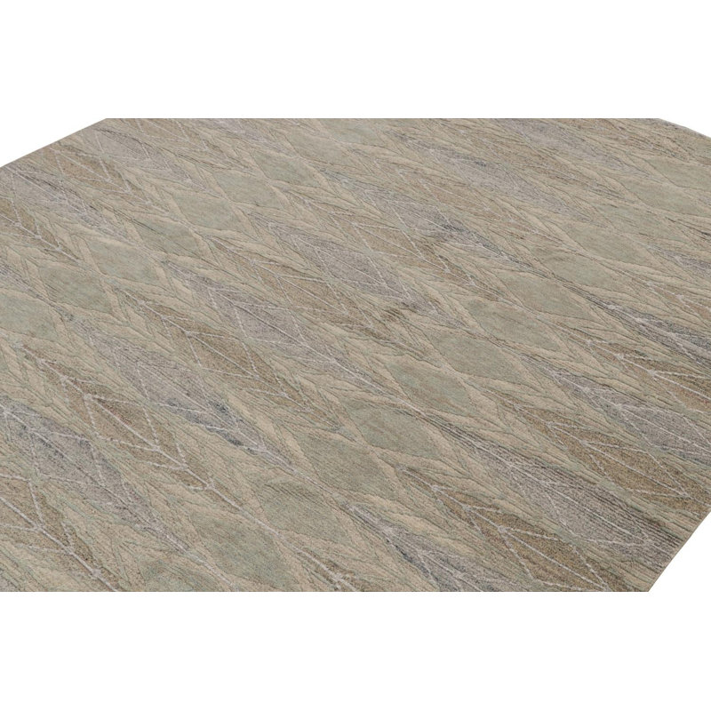 Scandinavian Hand Knotted Wool Geometric Area Rug, Rectangle 10' x 14'
