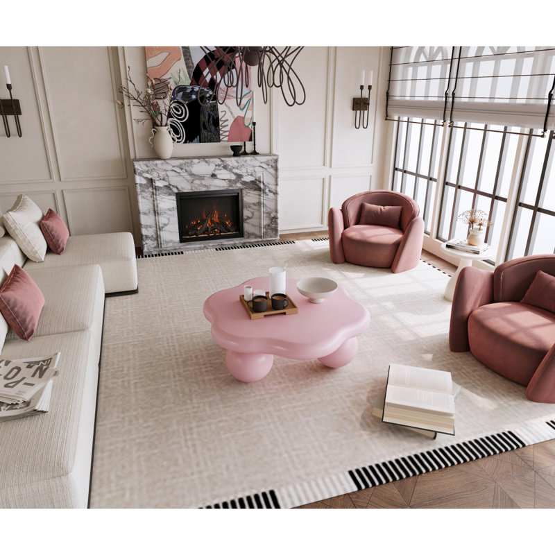 35" Pink Cloud Shaped Coffee Table, Petal-Shaped Modern Minimalist Coffee Table With Spherical Legs, Macaron Pink Kid & Pet Friendly Space Saving Living Room Table For Small Apartment, Pink