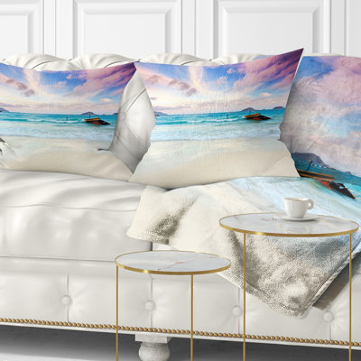 Exotic Seashore Sunset Over Blue Sea - Sea & Shore Printed Throw Pillow