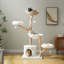 Tour pour arbre à chat moderne 59 "pour grands chats avec 2 perchoirs à fleurs - Poteau à griffer en bois massif naturel avec une vraie branche - Meubles pour chat Boho de luxe avec lit en osier