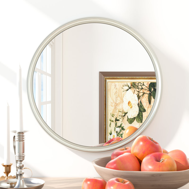Evangelista Aluminum Alloy Framed Tempered Glass Round Wall Mirror, 18" x 18", Brushed Nickel
