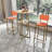 -piece bar table and chair set with gold frame, storage table, sponge cushions, beige and orange upholstery