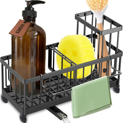 Stainless Steel Kitchen Sink Caddy Organizer With Adjustable Dividers, Rotating Spout And Anti-Slip Base