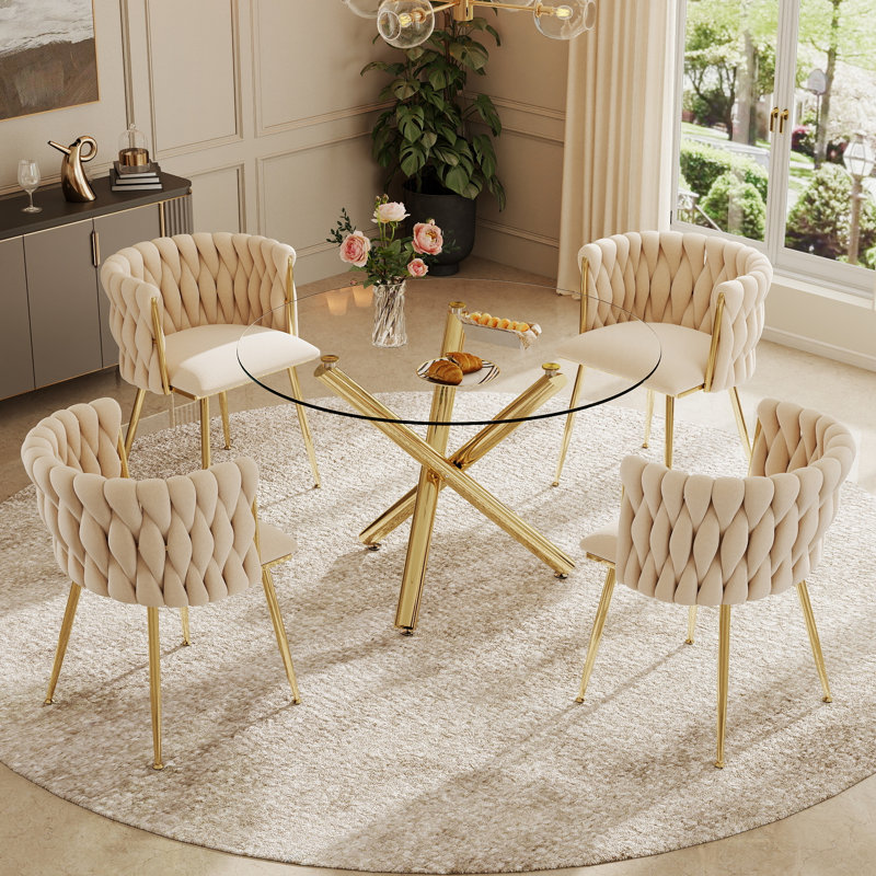 Ensemble de salle à manger Raykwan, H 29,5 po x L 39,37 po x l 39,37 po, Beige, Or