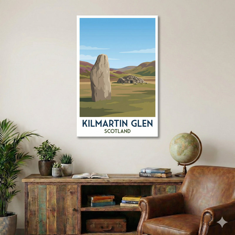 Kilmartin Glen, Scotland - Historic Stones And Wild Valleys Travel Poster. Giclee Print On Wrapped Canvas. Wall Art, Home Decor - Historic Sites & Ruins, Scotland - Wrapped Canvas Print