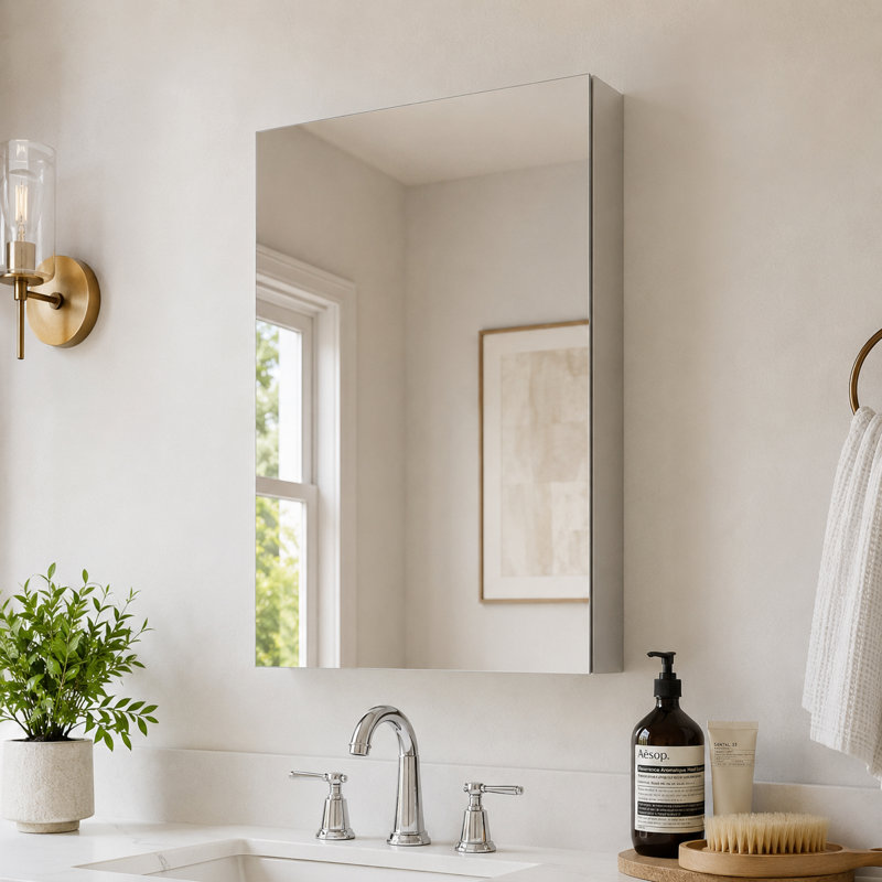 Flicker 15 in. W x 24 in. H Medicine Cabinet Mirror in Silver, Silver, 24" H x 15" W x 4" D