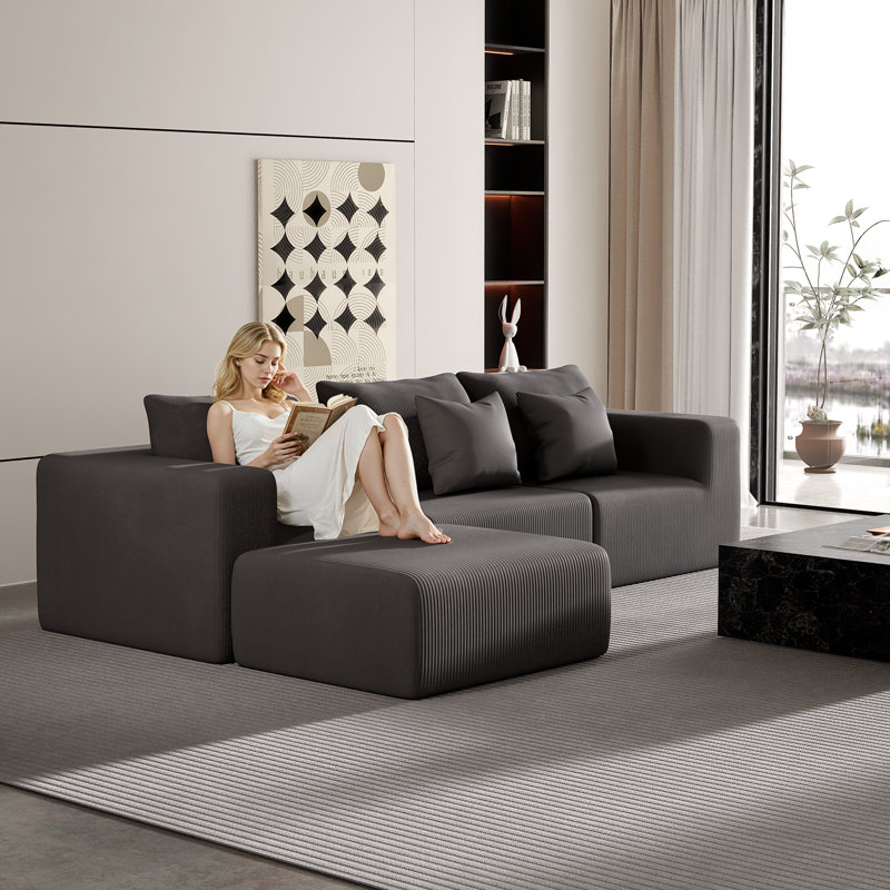 Canapé modulaire en forme de L 108 "sans os 108" pour le salon (gris), Velours côtelé gris