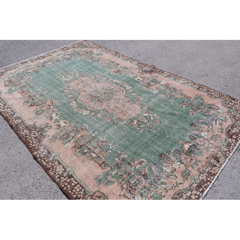 Grand tapis Oushak turc vert et multicolore parfait pour la décoration de salle à manger ou de salon