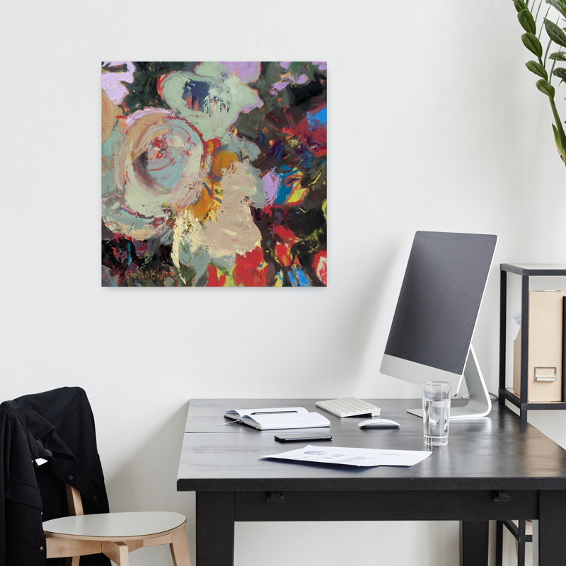 Art floral de rose abstrait contemporain, H 18 po x l 18 po