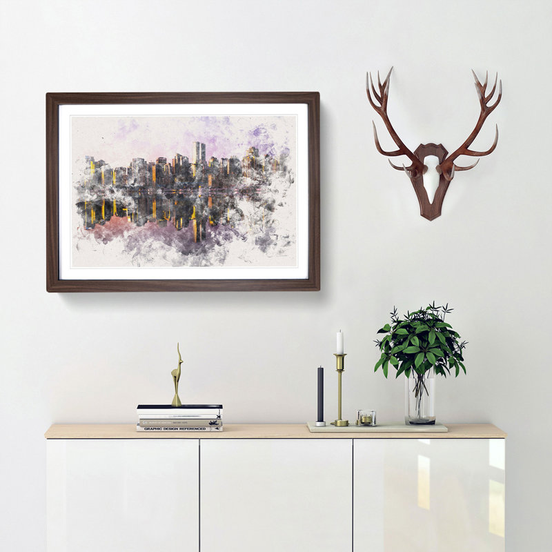 The Vancouver Skyline - Framed Print, 45cm H x 63cm W x 2cm D, Walnut Framed