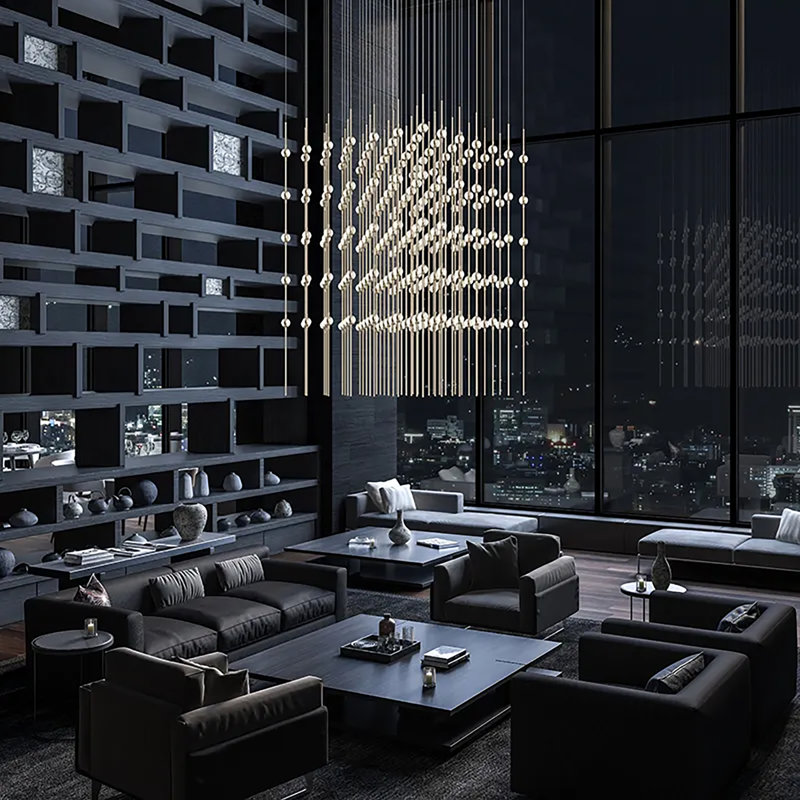 Luminaire suspendu optique à DEL 30 po Constellation® Cosmic Cube, 2700 K, Laiton satiné / transparent