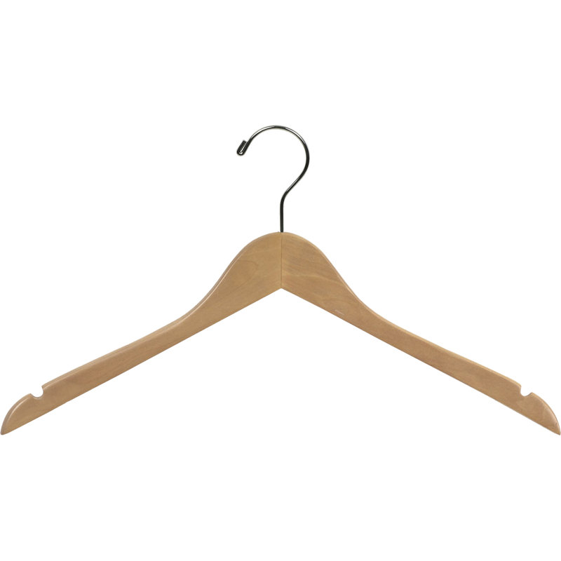 Wood Standard Hanger for Dress/Shirt/Sweater, Natural/Chrome, 100