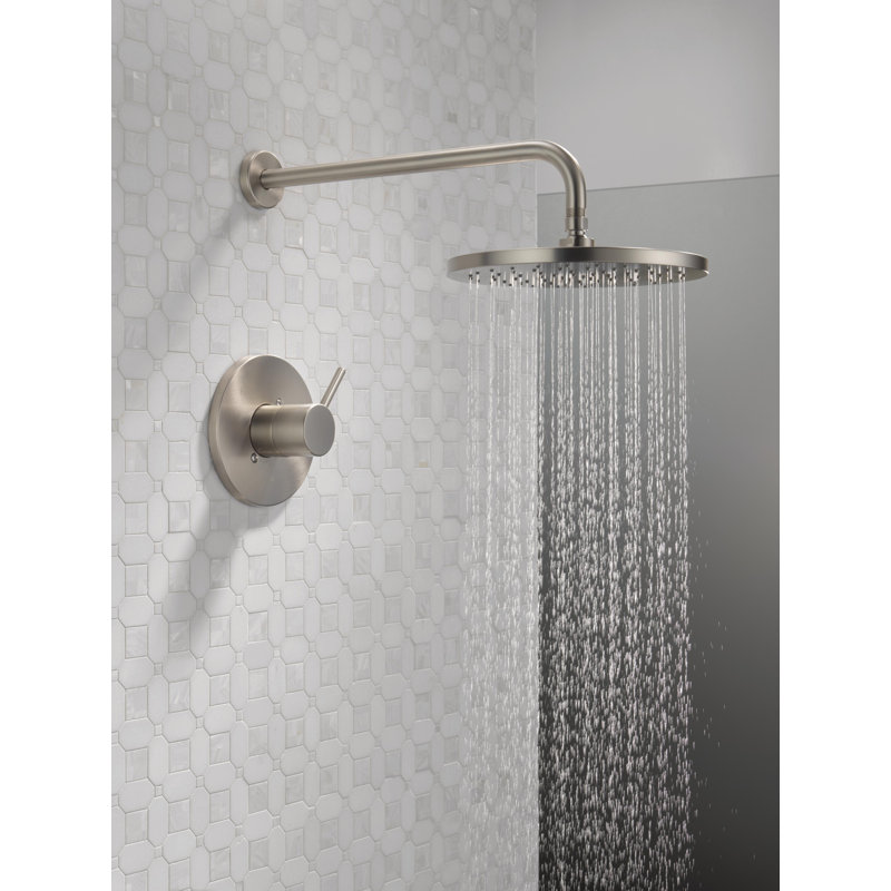Modern Raincan Round Single-Function Shower Faucet Set, Valve Trim Kit, Rainfall Shower Head, Spotshield Brushed Nickel