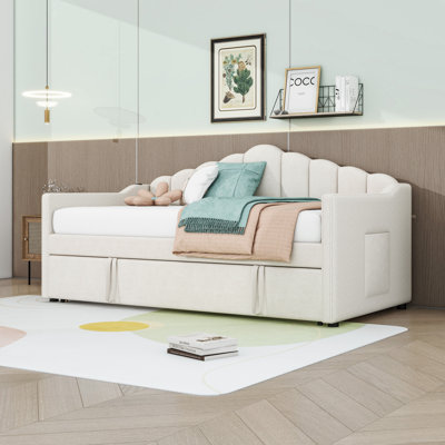 Lit de jour simple rembourré avec lit gigogne escamotable et station de charge USB et Type-C