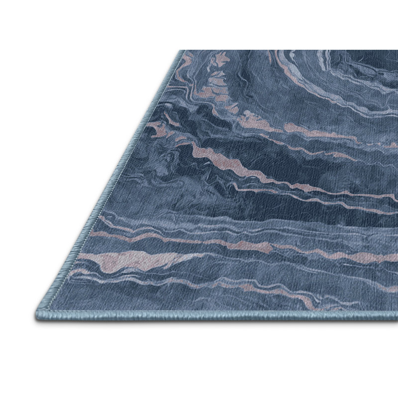 Machine Washable Blue Area Rug, Square 7'