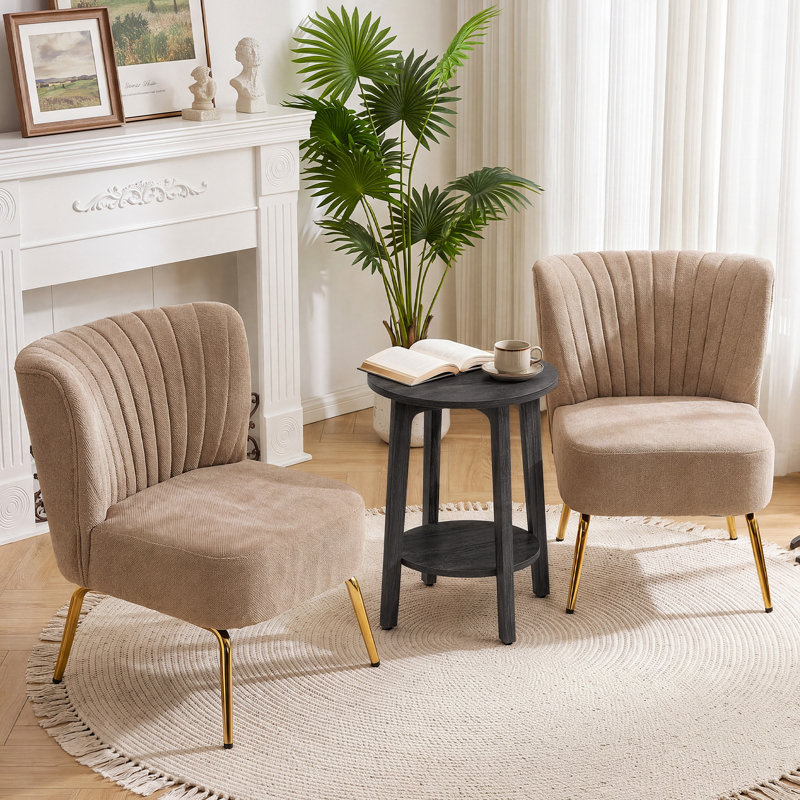 Ensemble de 3 fauteuils d'appoint sans accoudoirs et table d'appoint ronde en bois à plusieurs niveaux pour le salon et la chambre.