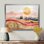 Grange aux roses avec champ de vaches II - vache, œuvre d'art murale