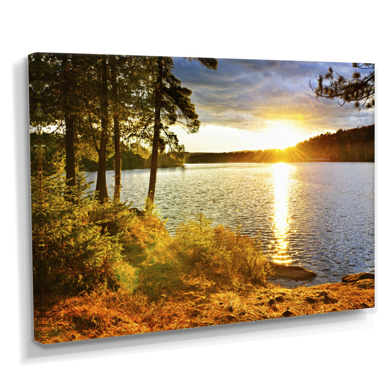 Magnifique vue du coucher de soleil sur le lac - reproduction de photo de lac, H 30 po x l 40 po, Ne s’applique pas