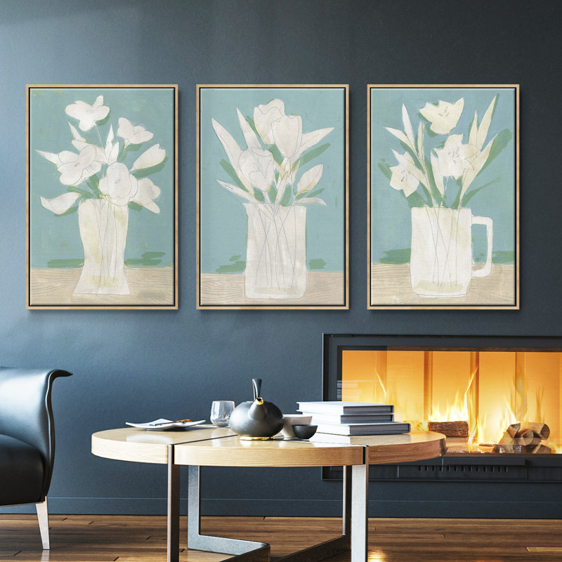 Ensemble de 3 pièces encadrées sur toile, Argent, H 36 po x l 72 po