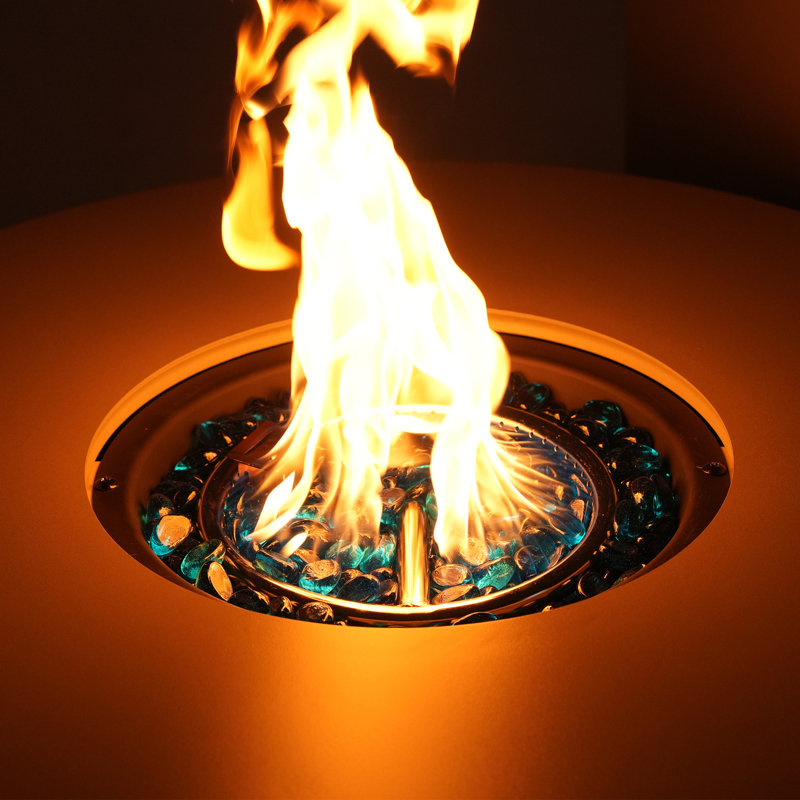 Outdoor Round Steel Fire Pit Table With Hidden Fuel Tank, Light Gray