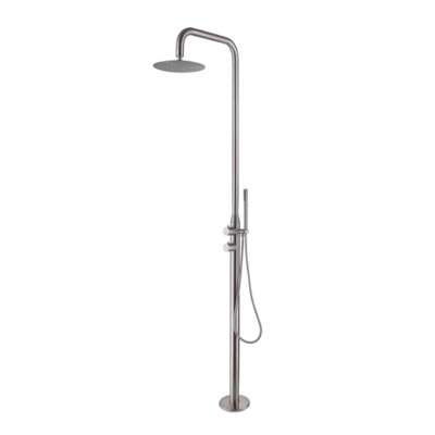 Douche d'extérieur autoportante en acier inoxydable H 85 po avec pomme de douche et douche à main EdenFalls
