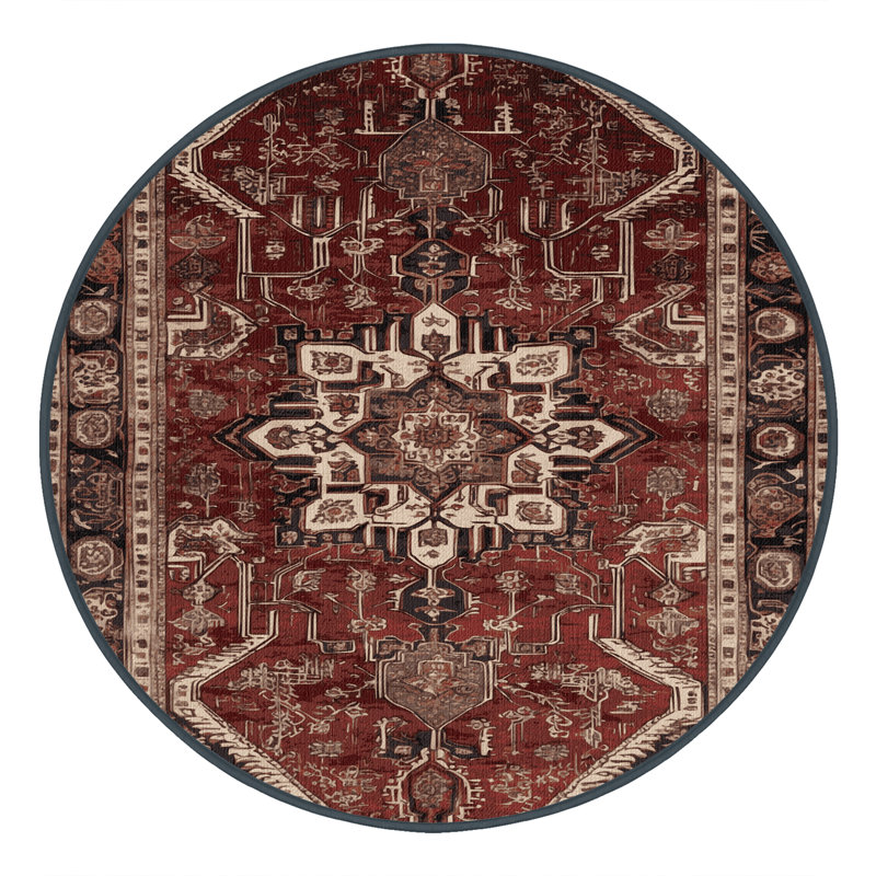 Tapis persan noir lavable à la machine, Rond 5 pi