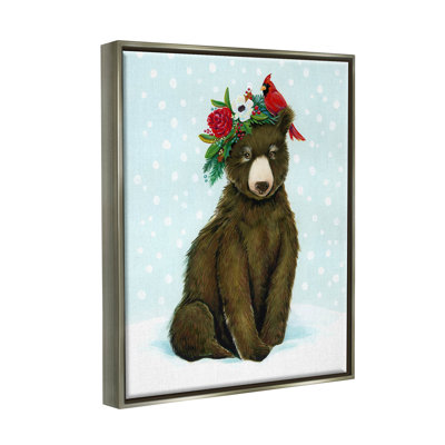 «Bear Seasonal Holly Snow Scene» par Laura Marr - impression sur bois