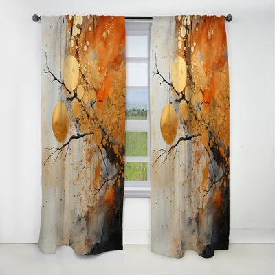 Gold Grey Rustic Reflections I - Collages Curtain - Blackout Abstract Curtain - 1 Panels