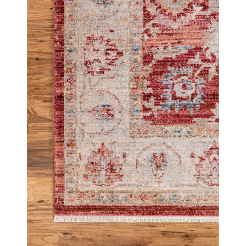 Tapis rouge / gris Croasmun, Tapis de couloir 2 pi 2 po x 5 pi 11 po