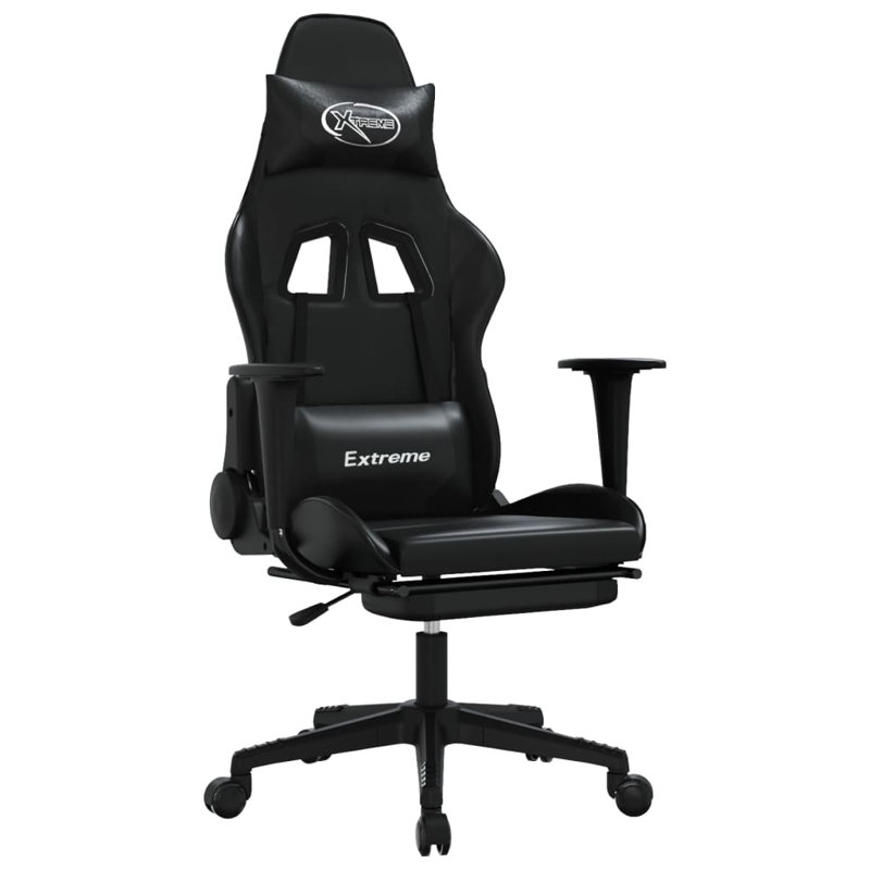 Fauteuil de jeu avec repose-pieds en similicuir, Noir