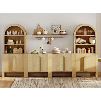126"W Large Kitchen Hutch Sideboard Buffet Cabinet, Arched Pantry Storage Cabinet With 8 Wood Doors And 10 Tier Shelves
