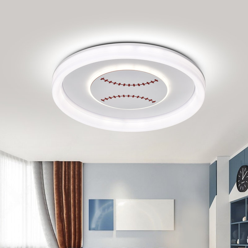  Modern Baseball/softball Pattern Integrated Led Flush Mount With White Acrylic Shade