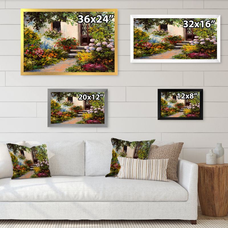 Fleurs colorées dans une maison méditerranéenne II - reproduction d'art sur toile, Toile avec cadre noir