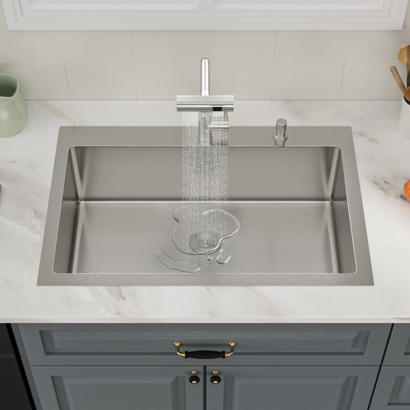 30" L X 22" W Drop-In Kitchen Sink With Pull Down Faucet And Soap Dispenser 16 Gauge Stainless Steel Kitchen Sink Single Bowl Kitchen Sink
