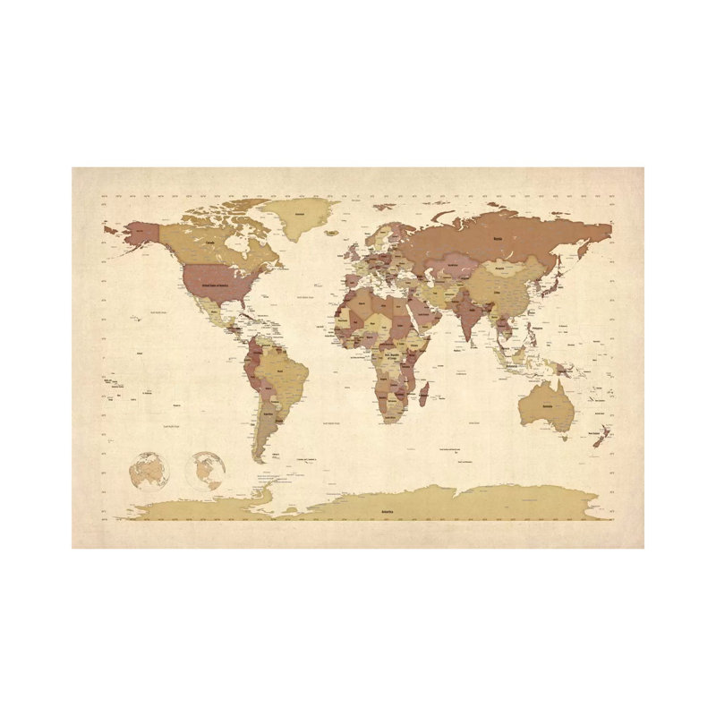 Map Of The World V by Michael Tompsett - Wrapped Canvas Painting, 66.04 cm H x 45.72 cm W x 1.91 cm D