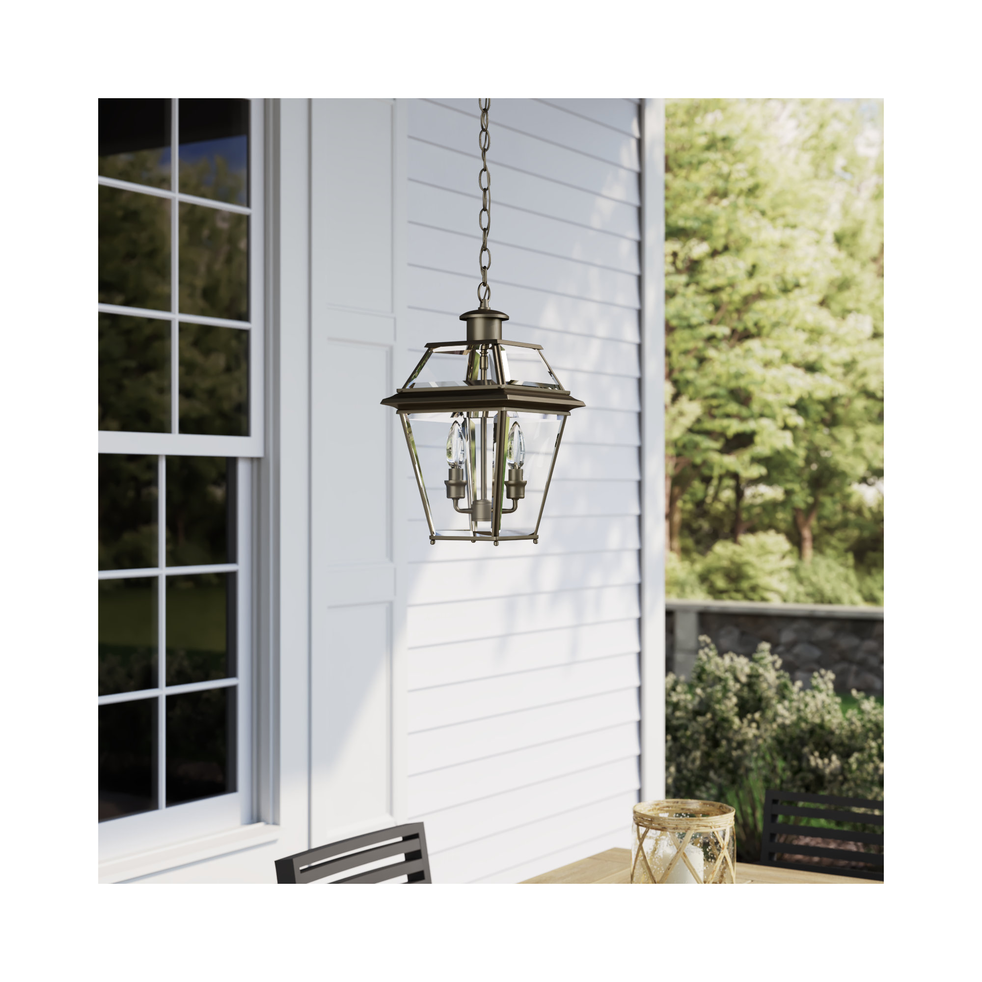 Calais Beveled Outdoor Metal Hanging Lantern, Antique Bronze