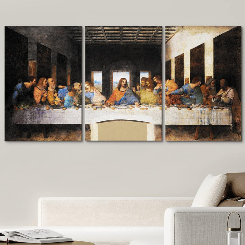 «Cène», œuvre d'art religieuse célèbre «Leonardo Da Vinci», 3 pièces, Toile tendue, H 24 po x l 16 po x P 1,5 po