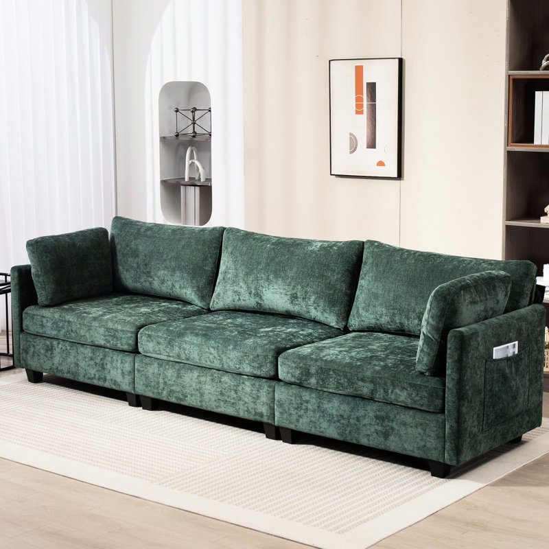 Canapé en chenille Xxxl 3, 114,2 x 32,96 x 35,11 po, s'adapte à la forme du corps, tissu d'usure, poche de rangement latérale, base en bois massif d'appartements pas facilement endommagée, expérience d'assise confortable